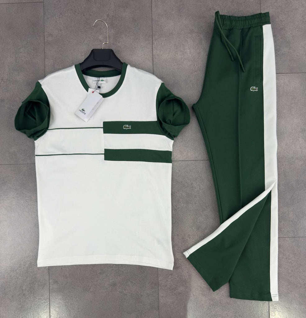 Set de vară pentru bărbați Lacoste, alb și verde. Calitate premium.