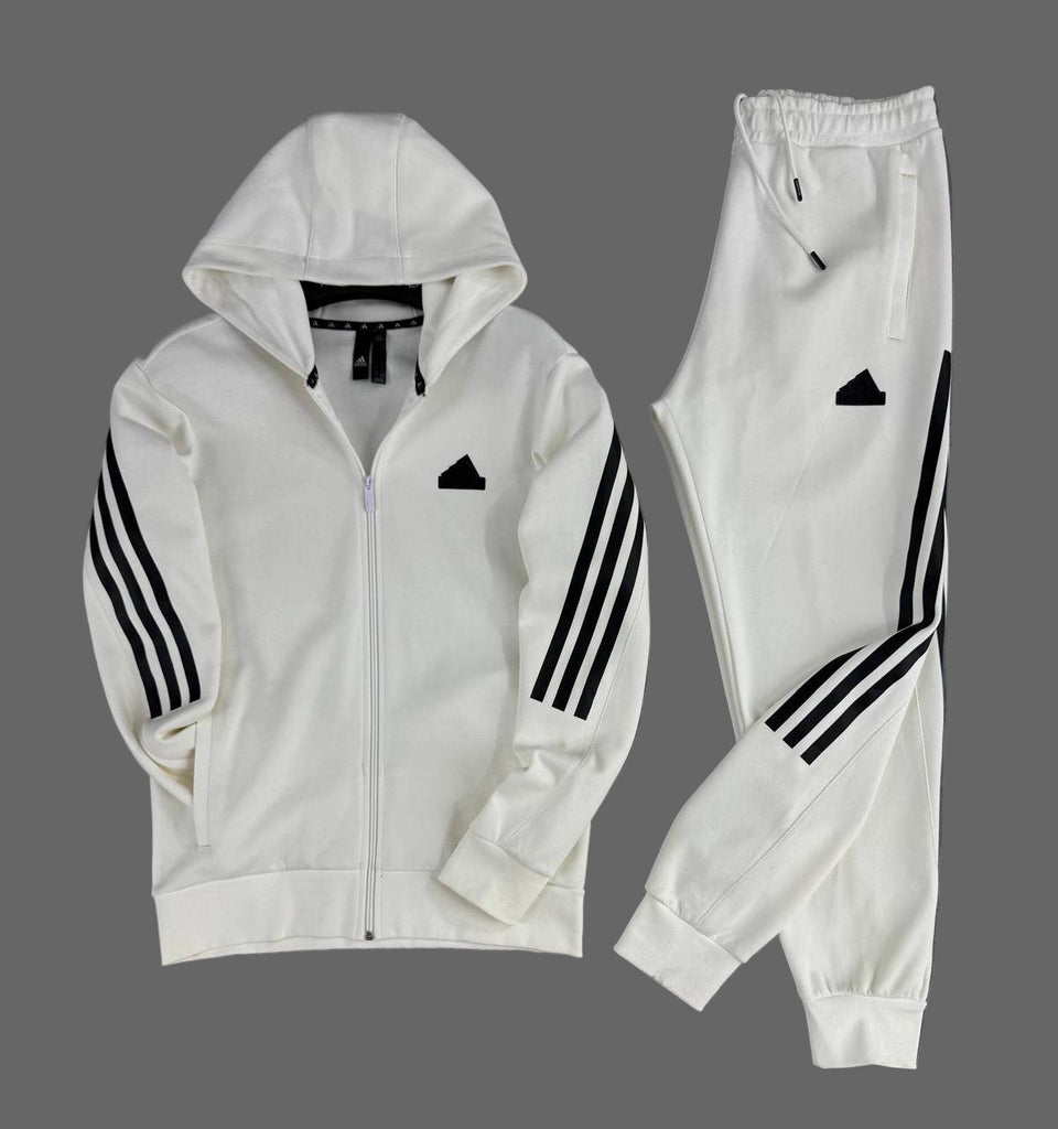 Trening bărbătesc Adidas, ecru cu dungi verticale negre