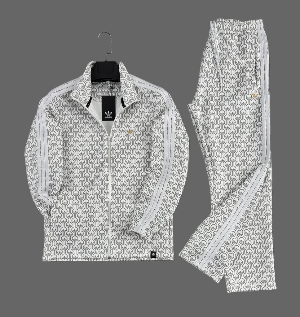 Trening Adidas pentru bărbați, alb și gri cu trei linii albe