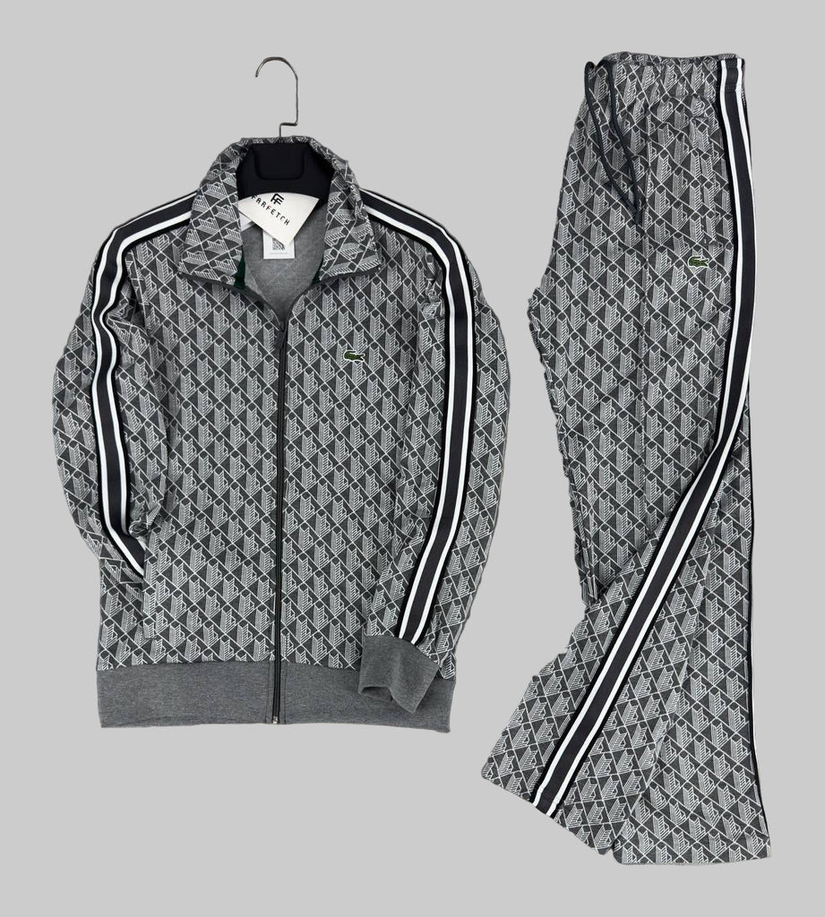 Trening bărbătesc Lacoste, monogramă jacquard, gri. Calitate premium