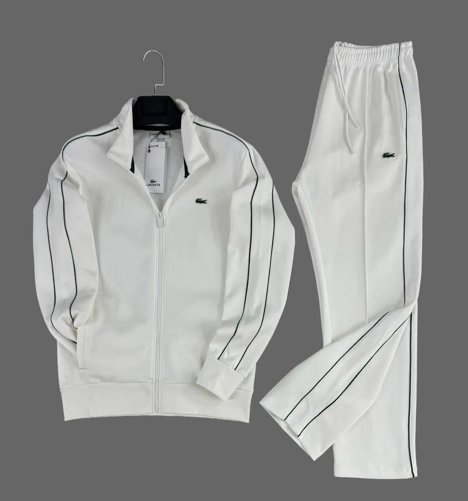 Trening Lacoste pentru bărbați, ecru cu dungi și pantaloni drepți