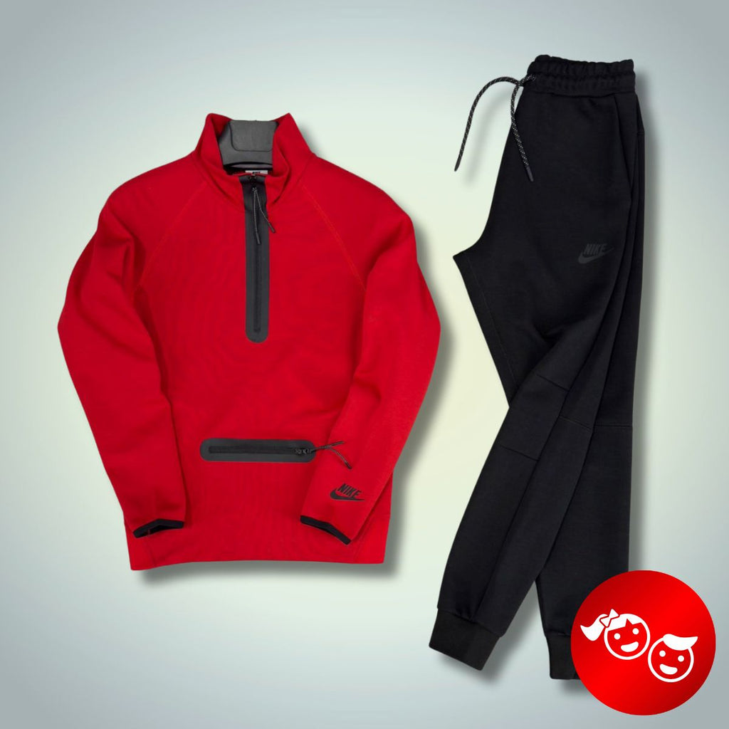 Trening Nike Tech Fleece pentru copii, roșu - negru. Model 2024. Calitate premium