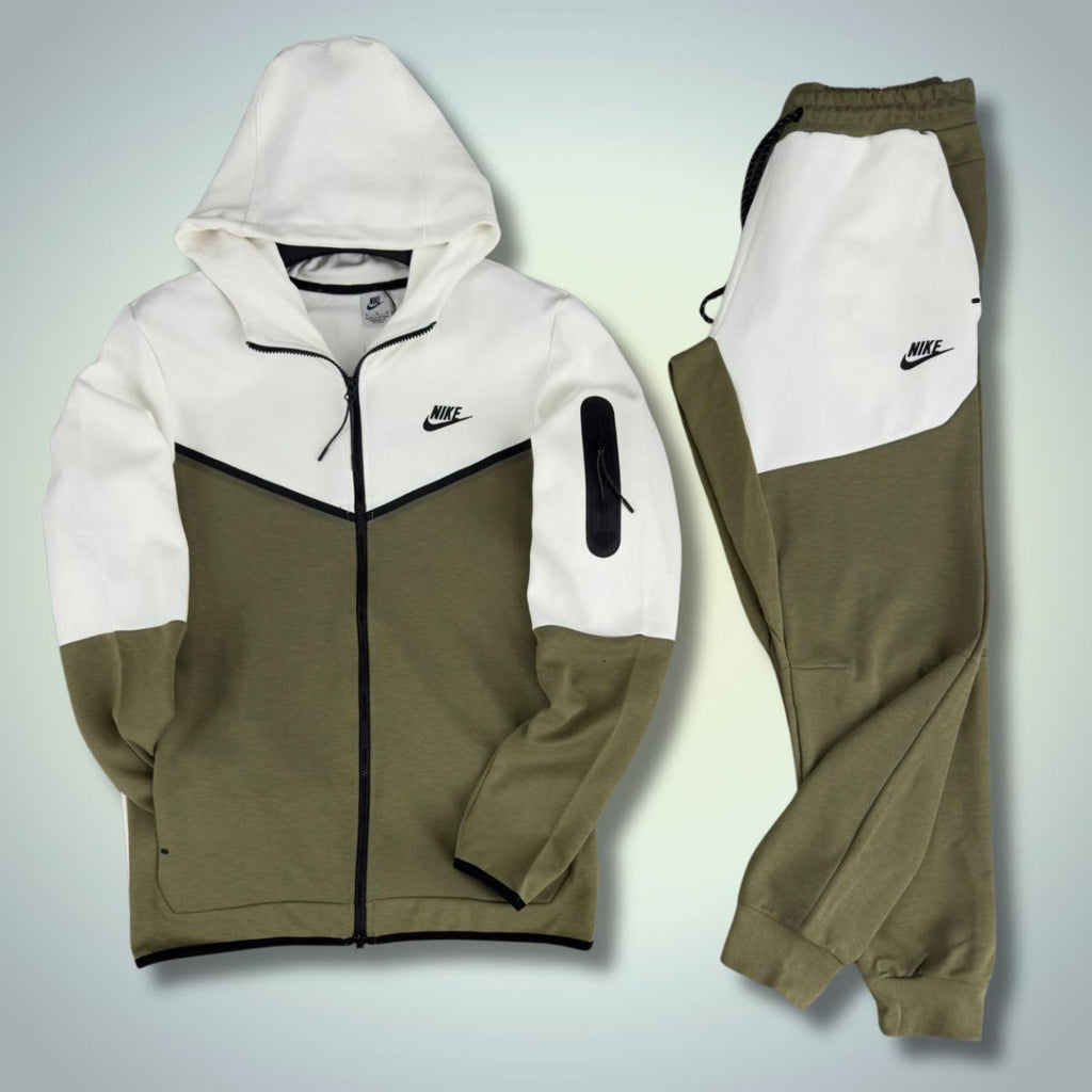 Trening Nike Tech Fleece pentru bărbați, verde măsliniu - alb. Calitate premium