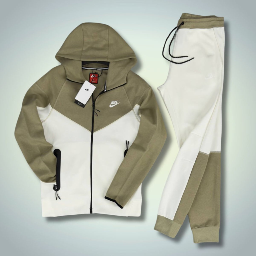 Trening pentru bărbați Nike Tech Fleece, verde măsline și alb. Model 2023. Calitate premium