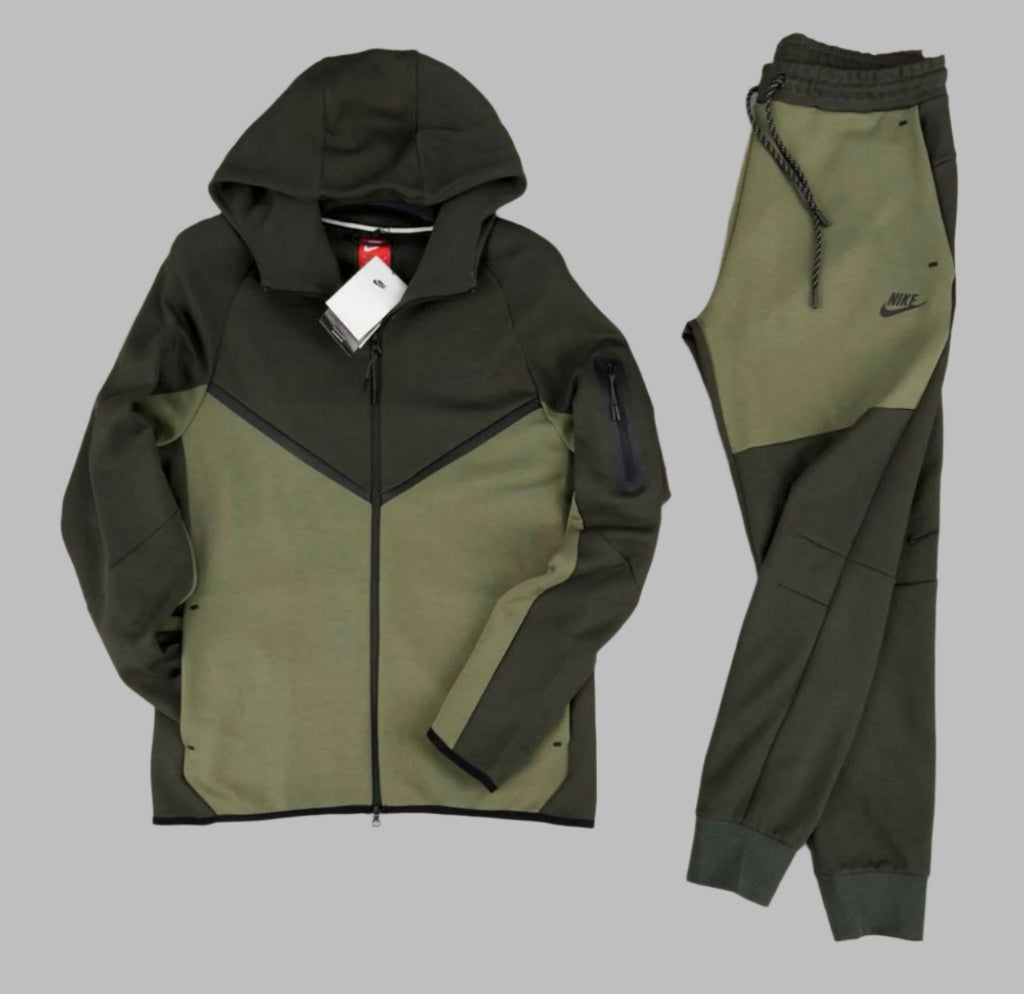 Trening bărbătesc Nike Tech Fleece, verde închis cu verde măsliniu. Model 2024. Calitate premium.