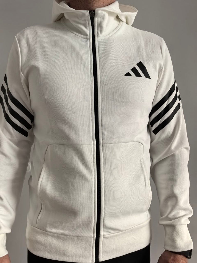 Hanorac bărbătesc cu fermoar Adidas, alb