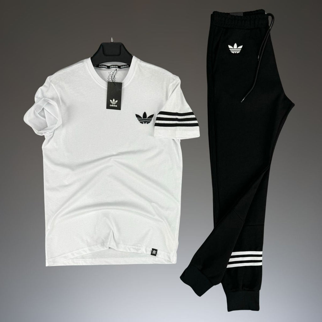 Set de vară bărbați Adidas, negru - alb. Calitate premium