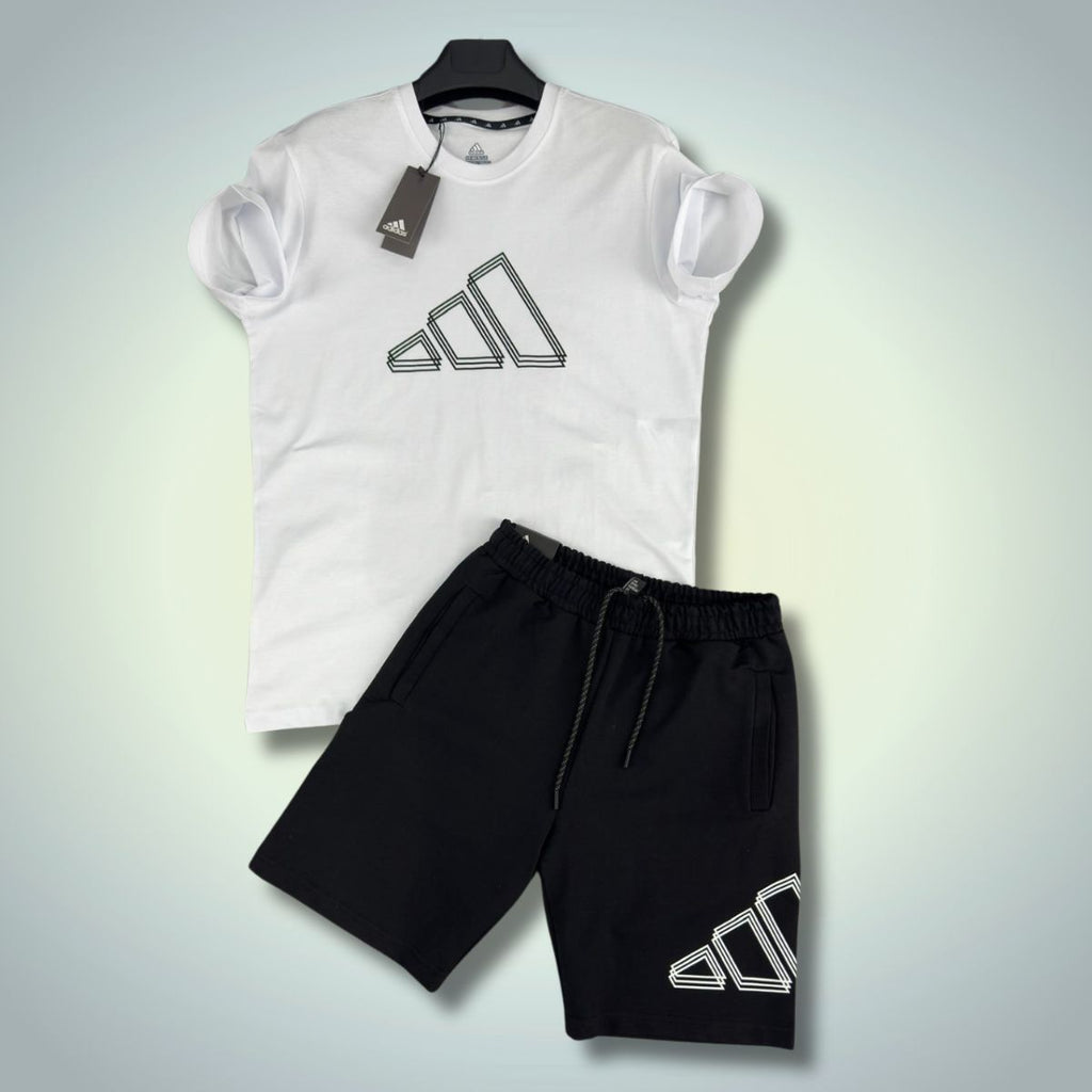 Set cu pantaloni scurți pentru bărbați Adidas, Alb - Negru. Calitate premium