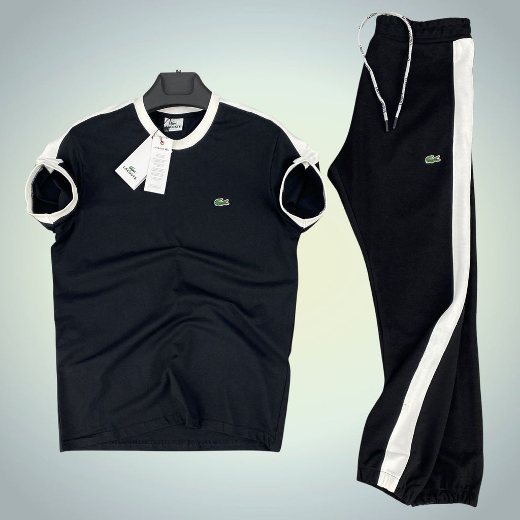 Set de vară bărbați Lacoste, negru - alb. Calitate premium