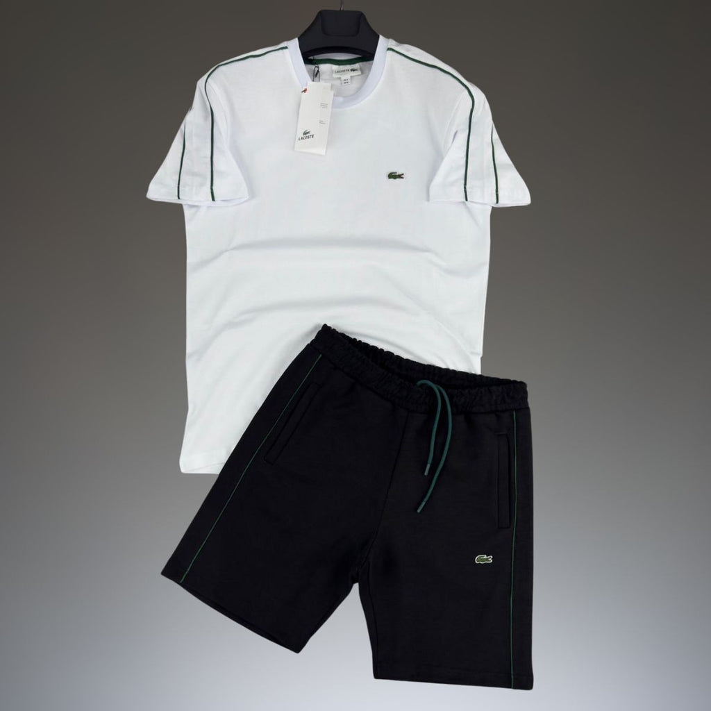 Set cu pantaloni scurți pentru bărbați Lacoste, alb-negru. Calitate premium