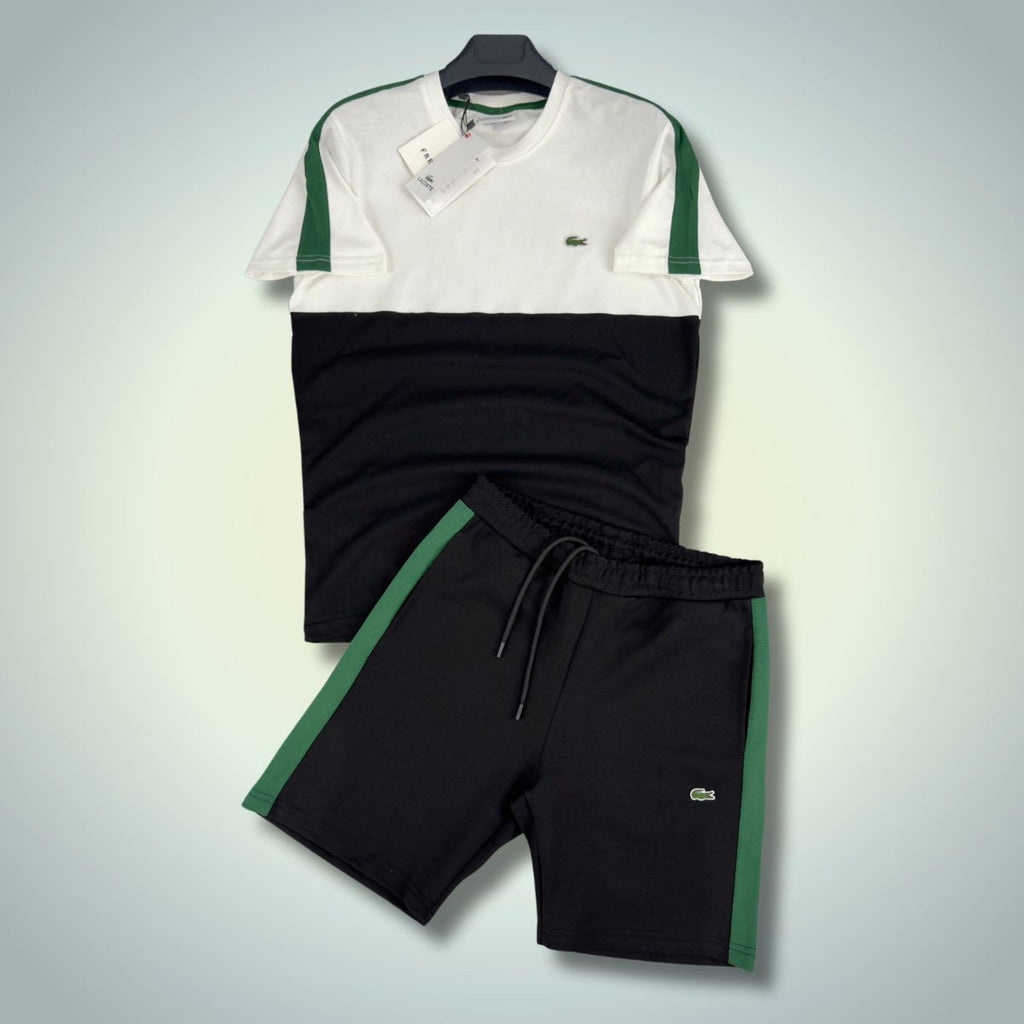 Set cu pantaloni scurți pentru bărbați Lacoste, alb - negru - verde. Calitate premium