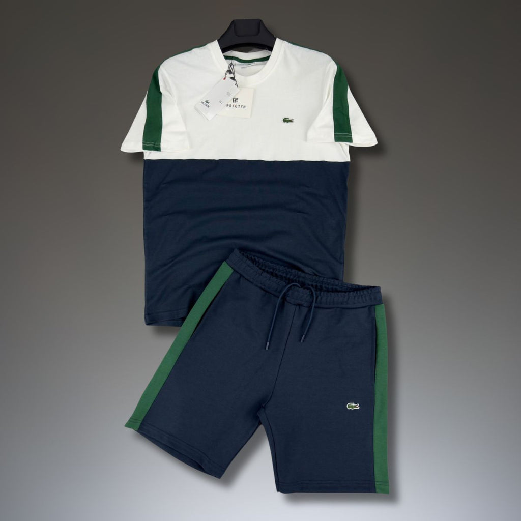 Set cu pantaloni scurți pentru bărbați Lacoste, alb - albastru închis - verde. Calitate premium