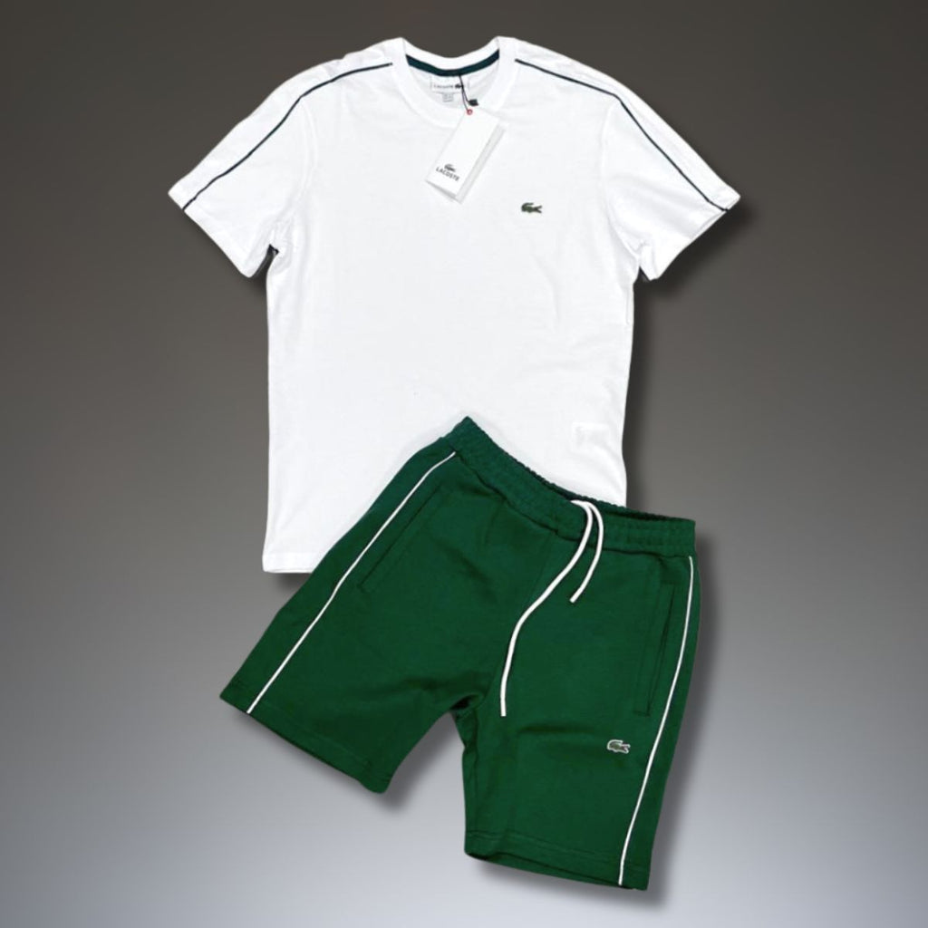 Set cu pantaloni scurți pentru bărbați Lacoste, alb - verde. Calitate premium