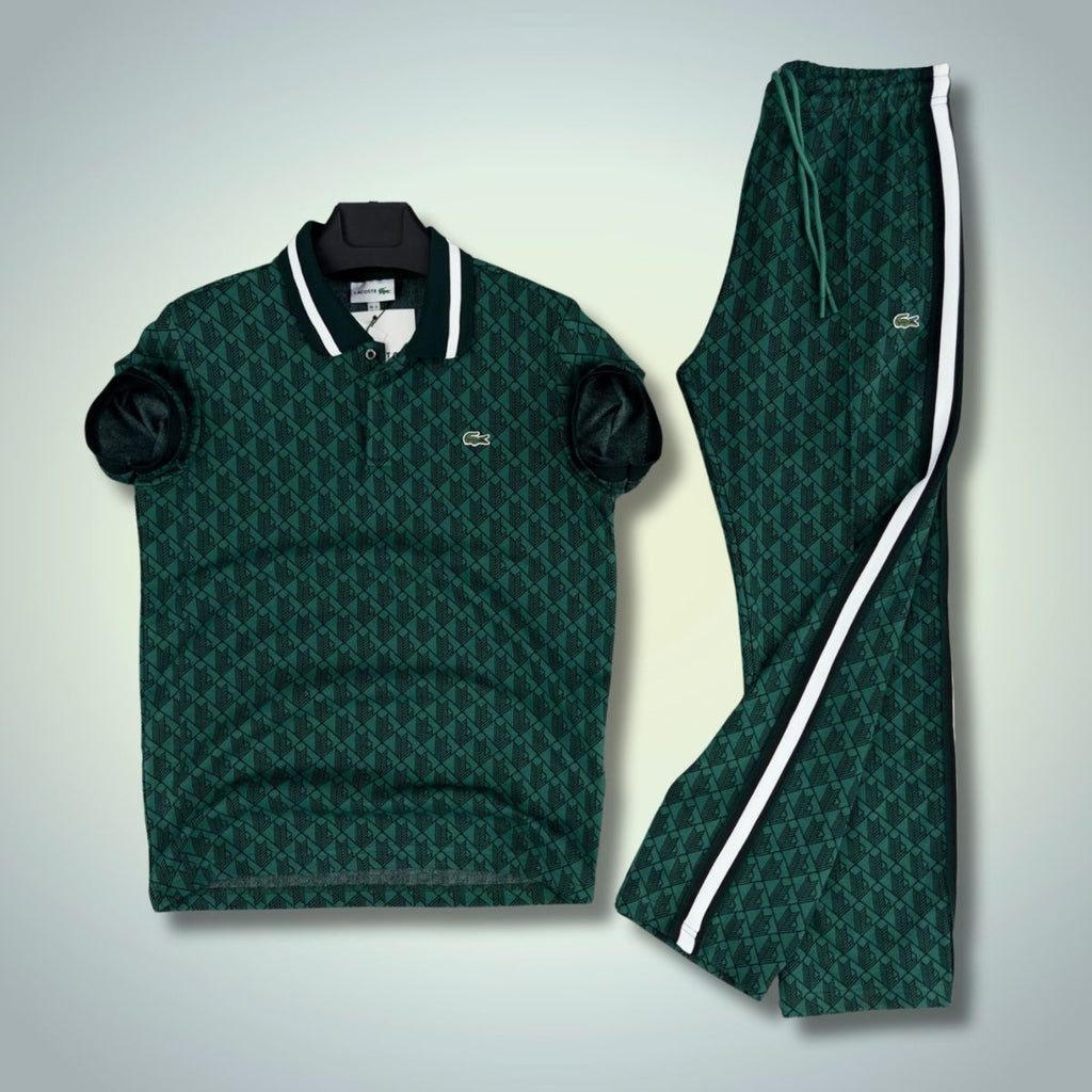 Set de vară bărbați Lacoste, polo Jacquard, verde închis. Calitate premium