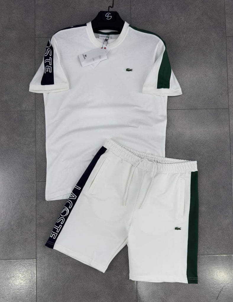 Set pentru bărbați Lacoste, alb cu elemente negre. Calitate premium.