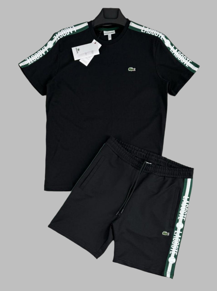 Set bărbătesc Lacoste, negru cu dungi albe și verzi