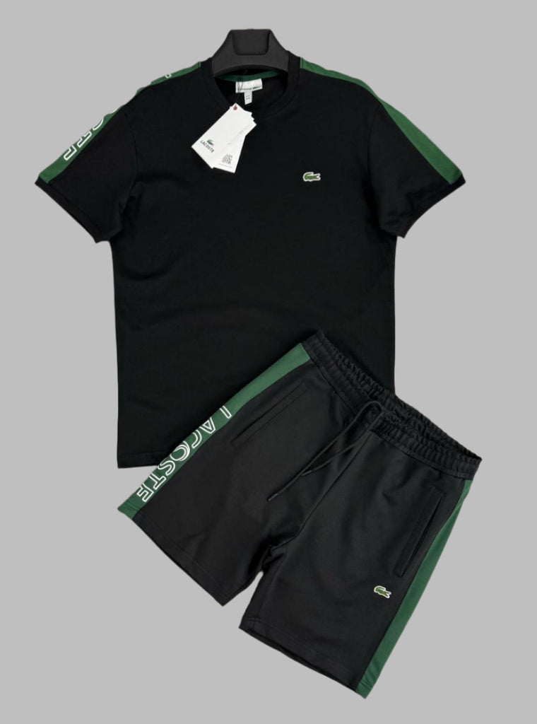 Set bărbătesc Lacoste, negru cu dungi verzi