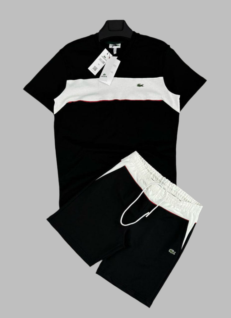Set Lacoste pentru bărbați - tricou și pantaloni scurți în alb și negru