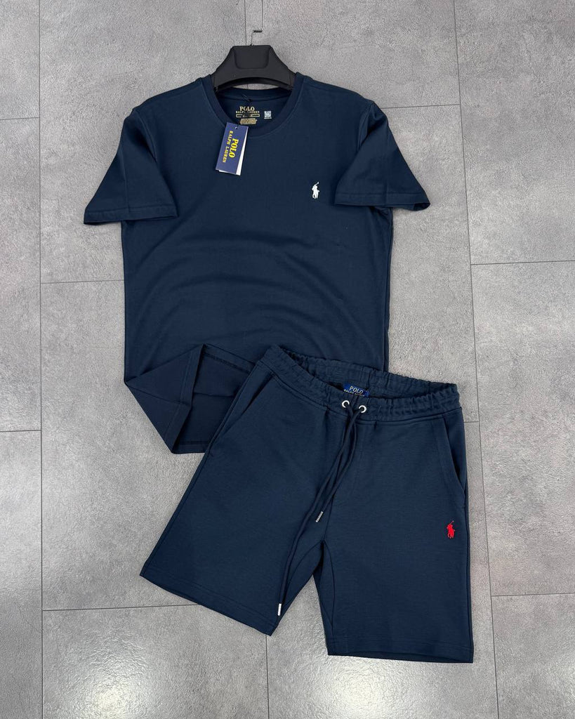 Compleu bărbătesc Polo, tricou și pantaloni scurți în culoare bleumarin
