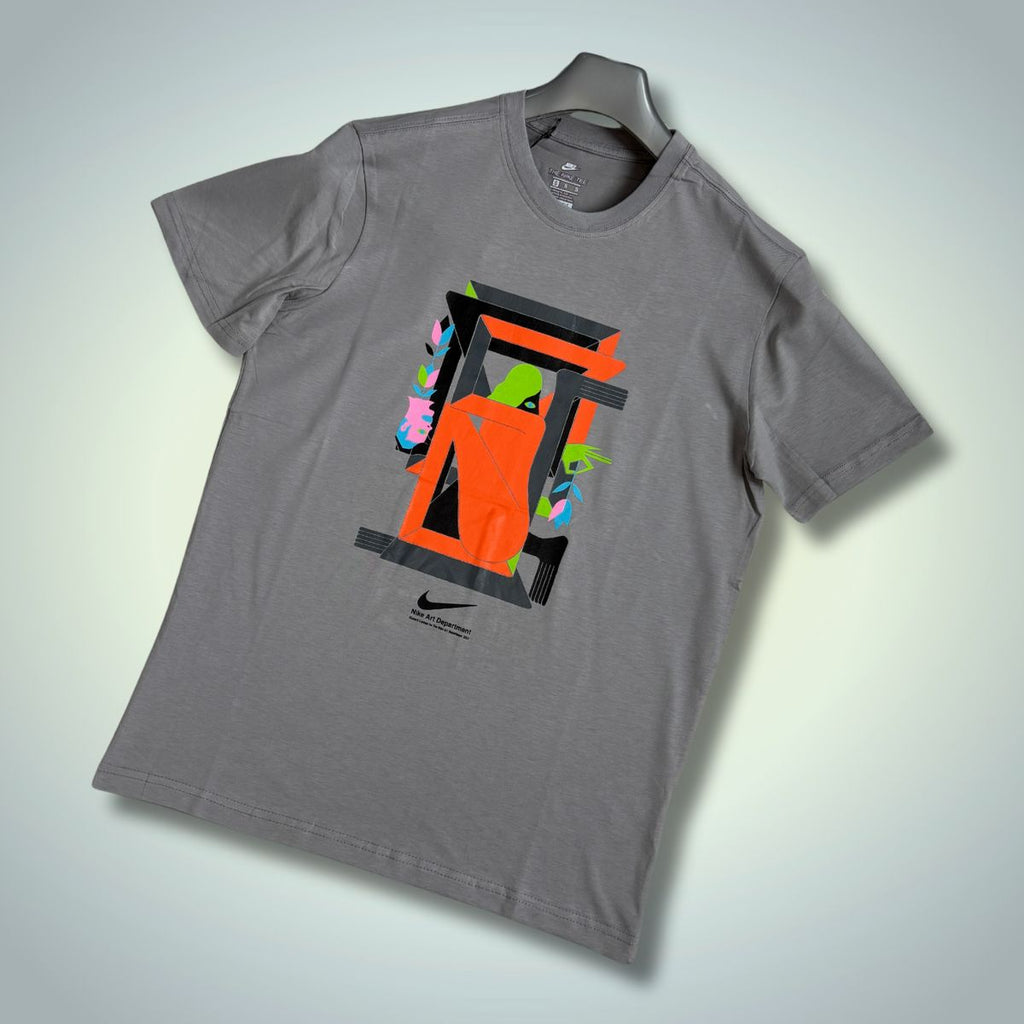 Tricou bărbați Nike, gri, imprimare portocalie. Calitate premium