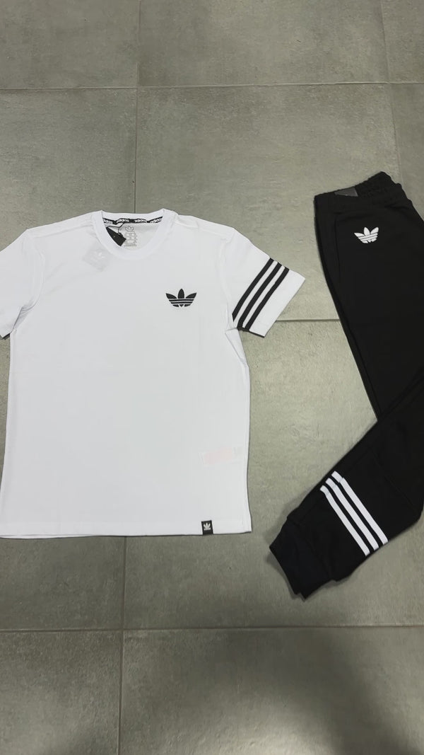 Set de vară bărbați Adidas, negru - alb. Calitate premium