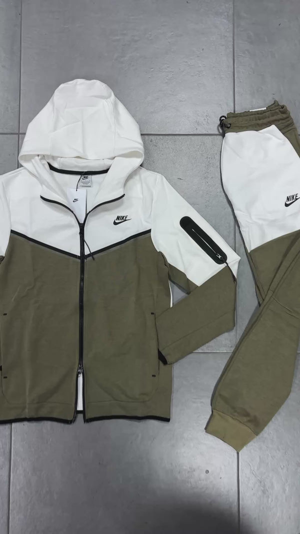 Trening Nike Tech Fleece pentru bărbați, verde măsliniu - alb. Calitate premium