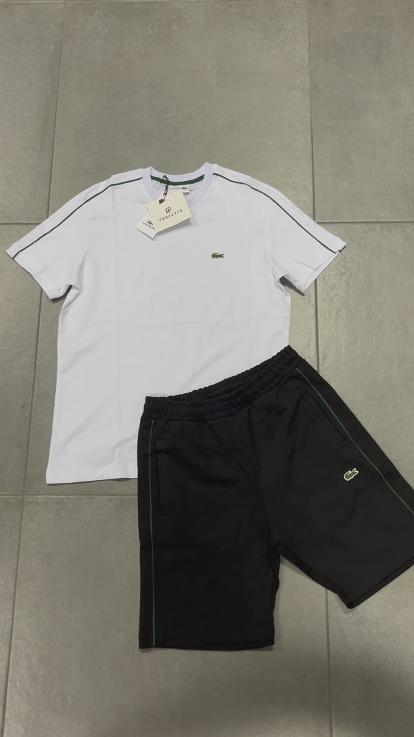 Set cu pantaloni scurți pentru bărbați Lacoste, alb-negru. Calitate premium