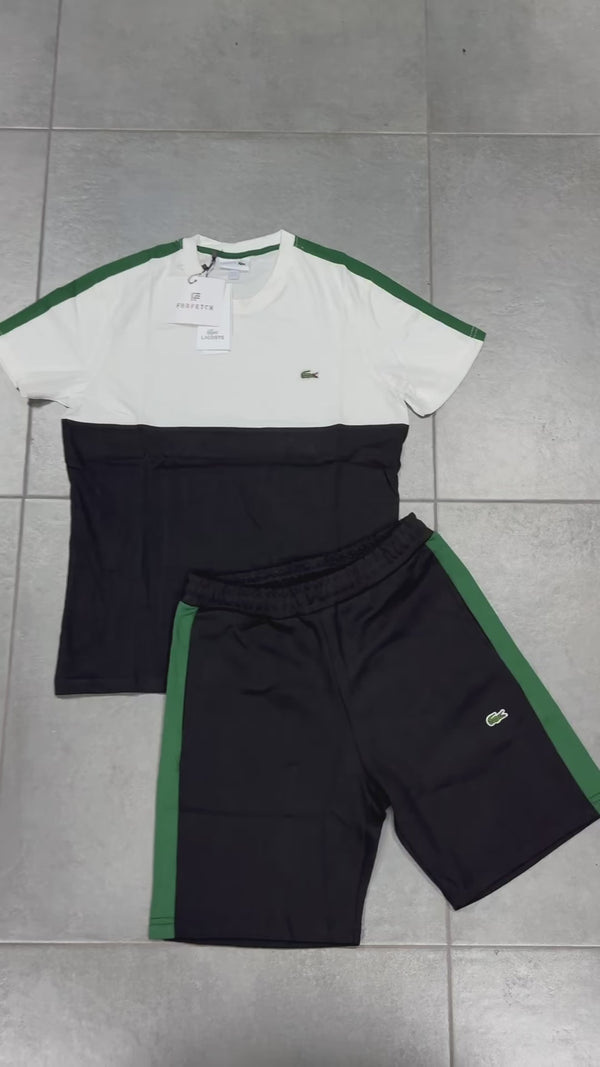 Set cu pantaloni scurți pentru bărbați Lacoste, alb - negru - verde. Calitate premium