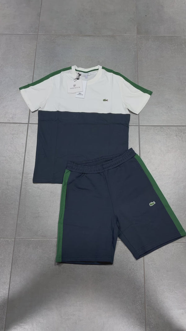 Set cu pantaloni scurți pentru bărbați Lacoste, alb - albastru închis - verde. Calitate premium