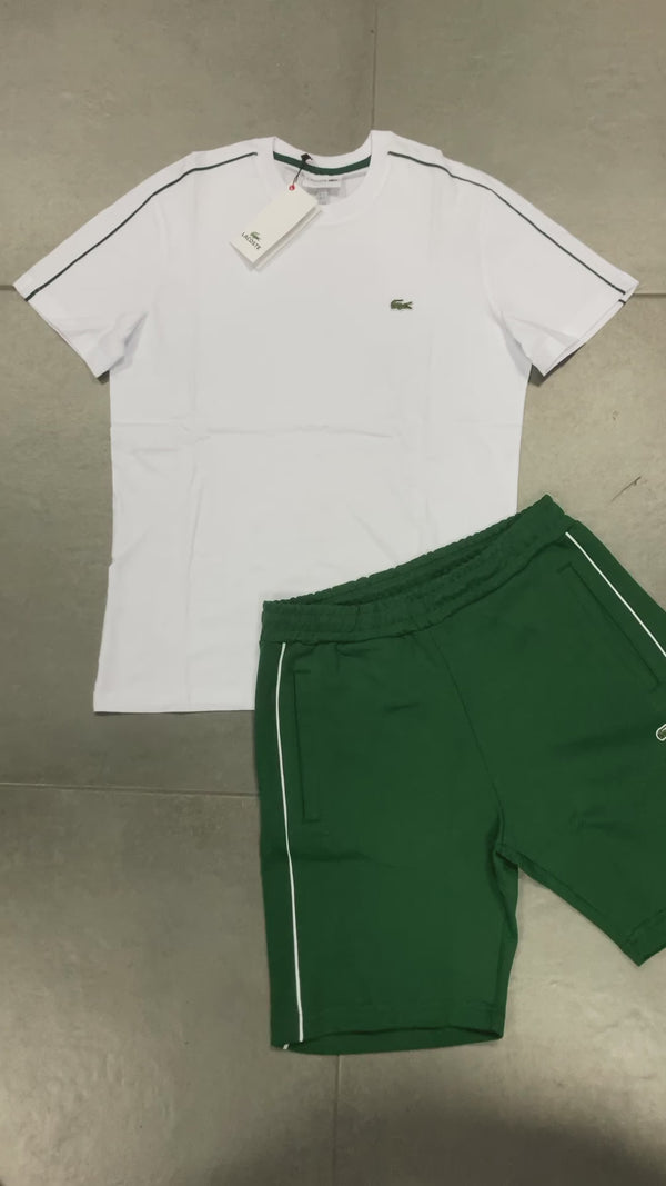 Set cu pantaloni scurți pentru bărbați Lacoste, alb - verde. Calitate premium